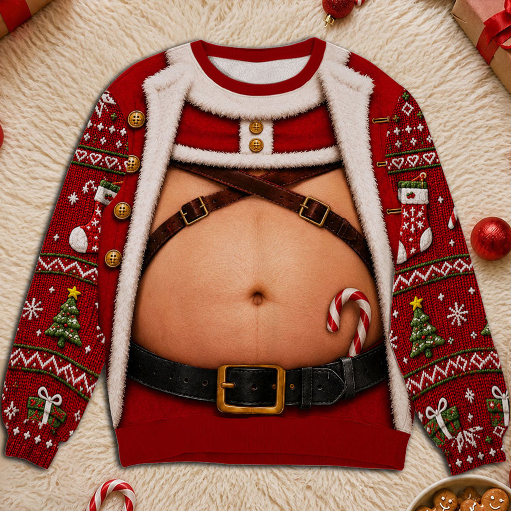 Custom Funny Ugly Sweatshirt, Couple Christmas Gift • Santa Body - Personalized All-Over-Print Sweatshirt