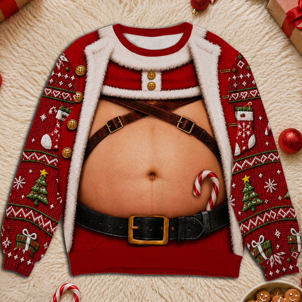 Custom Funny Ugly Sweatshirt, Couple Christmas Gift • Santa Body - Personalized All-Over-Print Sweatshirt