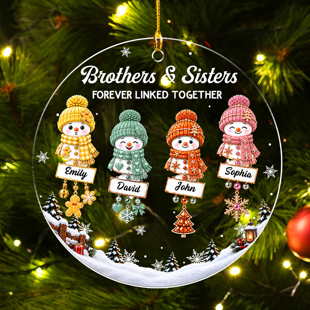 Custom Brothers & Sisters Christmas Ornament •  Snowman Siblings - Personalized Acrylic Ornament