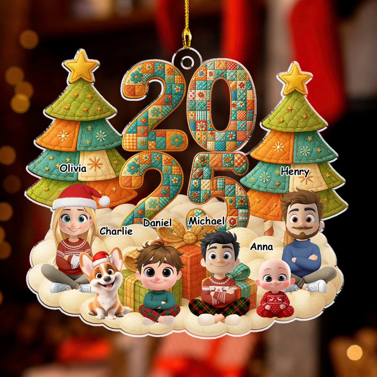 Custom Family Ornament, Christmas Gift for Family Members •  A Patchwork Family - Personalized Acrylic Ornament
