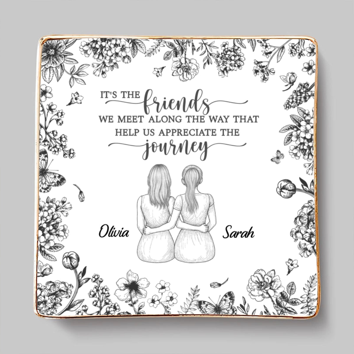 Custom Bestie Trinket Dish, Birthday Christmas Gift For Best Friend • The Journey Means More Together - Personalized Jewelry Dish