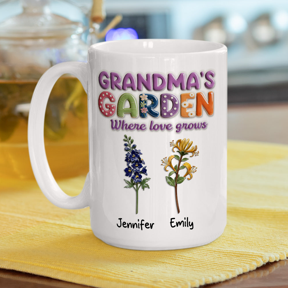 Custom Mother's Day Gift for Mom & Grandma • Grandma Garden Flower - Personalized 3D Effect Mug