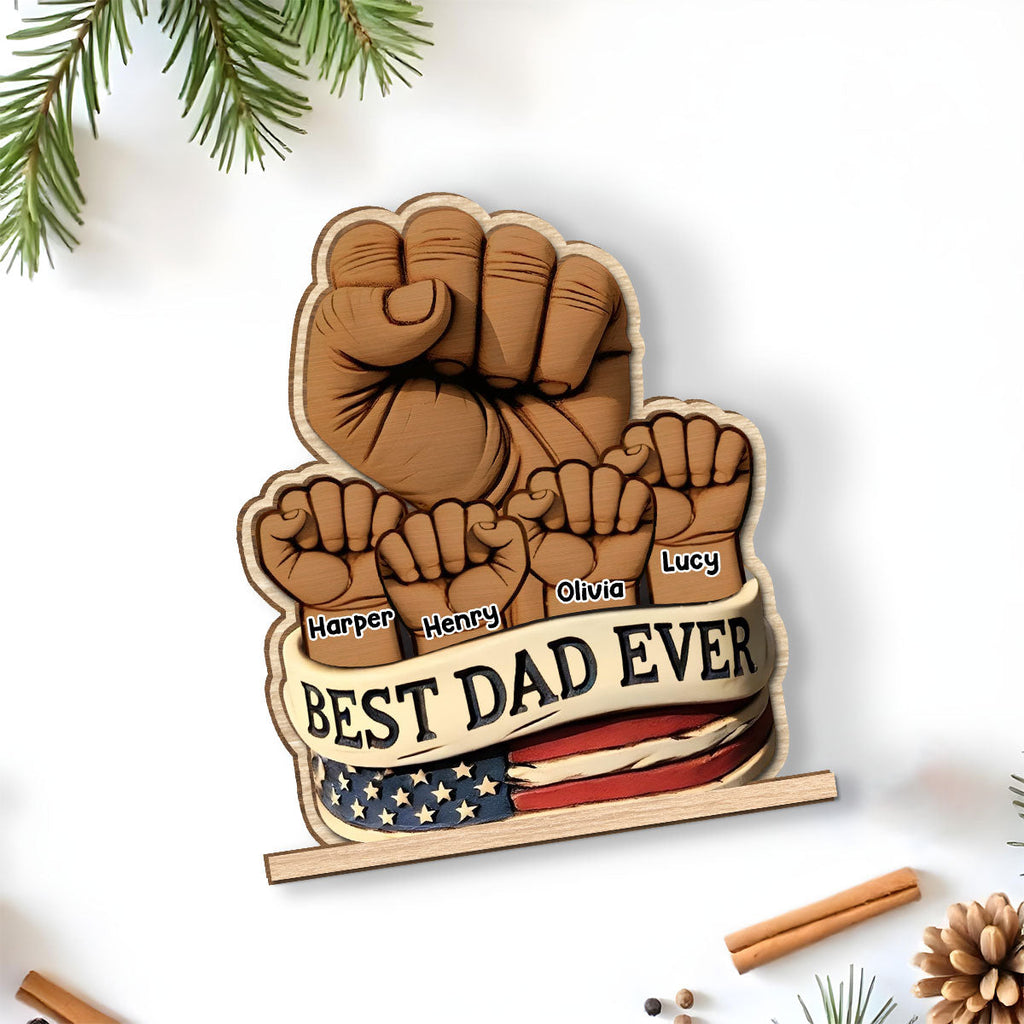 Custom Father's Day Decor, Gift for Dad & Grandpa • Best Daddy Ever - Personalized 2-Layer Wood Plaque With Flat Base