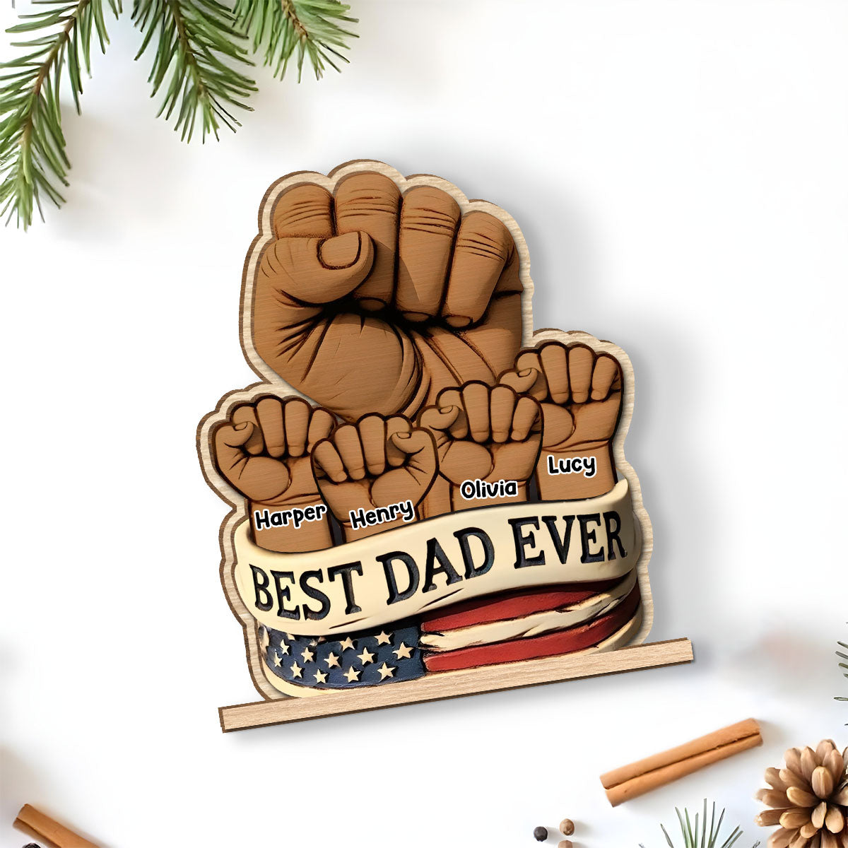 Custom Father's Day Decor, Gift for Dad & Grandpa • Best Daddy Ever - Personalized 2-Layer Wood Plaque With Flat Base