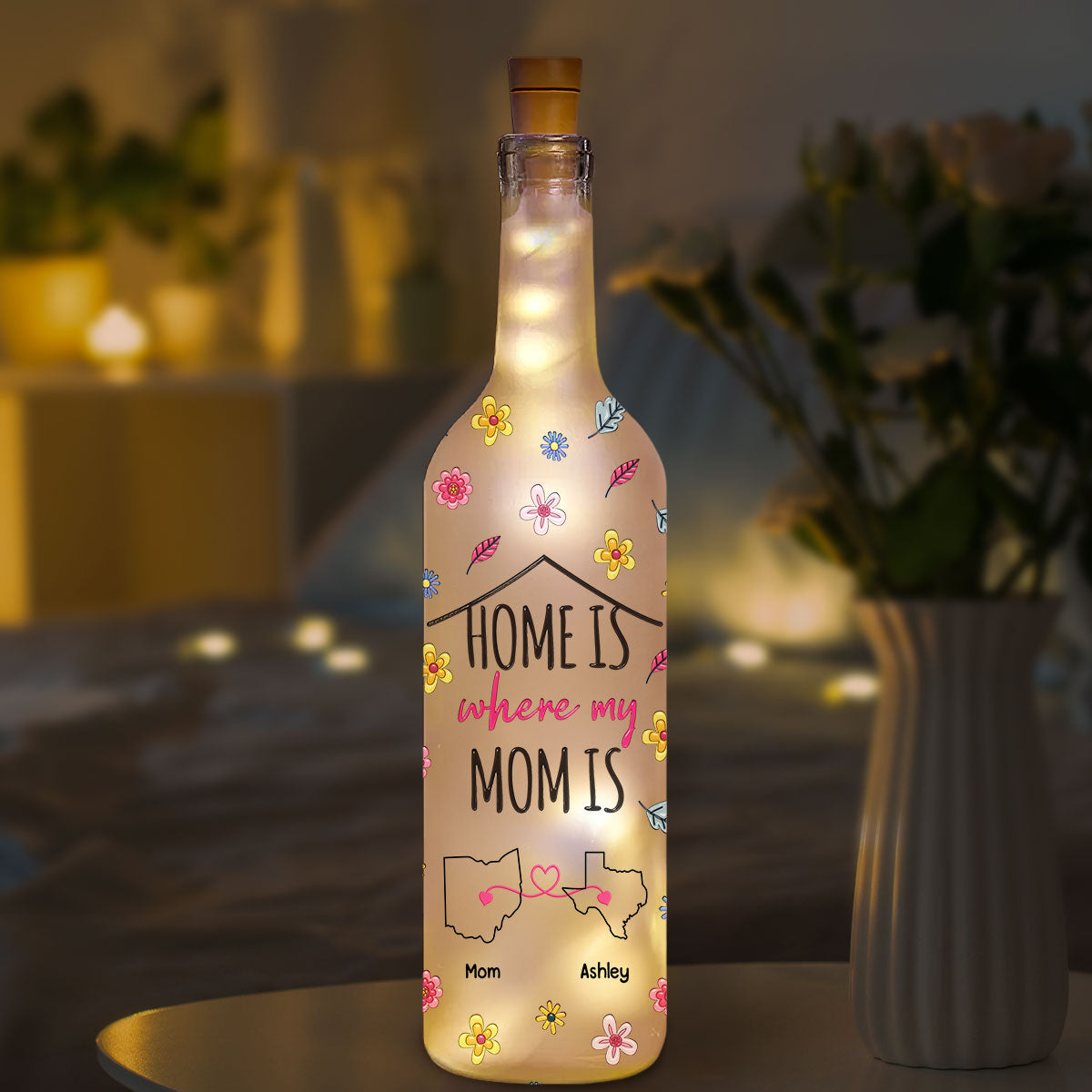 Home Is Where My Mom Is - Personalized 3D Inflated Effect Bottle Lamp