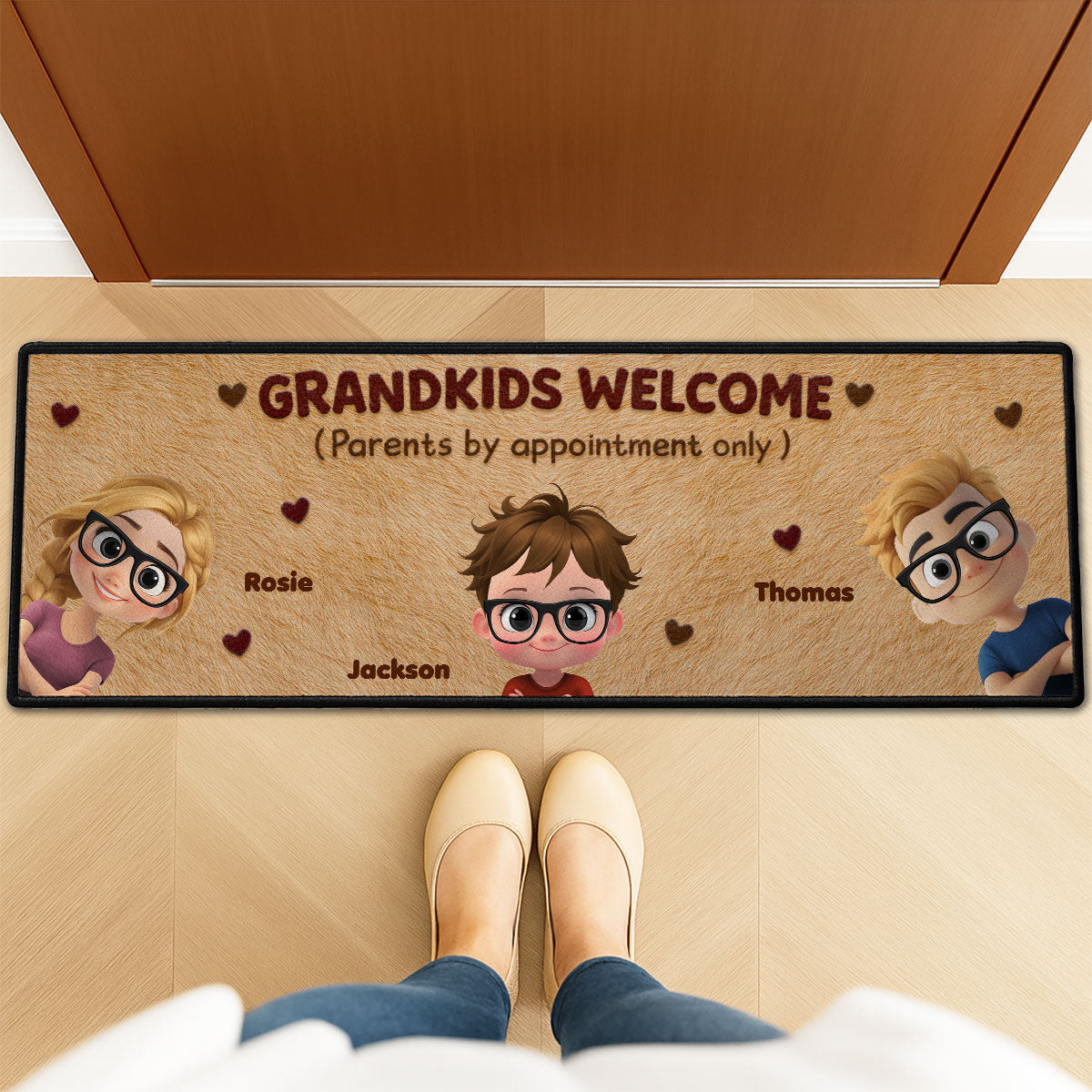 Custom Family Name Rug, Housewarming Birthday Gift For Family Members • Grandkids Welcome - Personalized Runner Rug