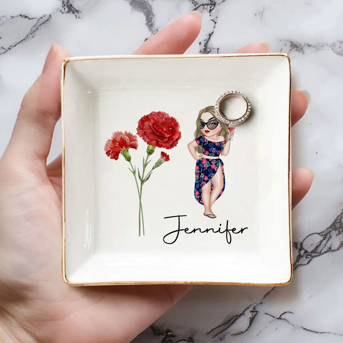 Custom Bestie Trinket Dish, Birthday Christmas Gift For Best Friend • Friends Are Flowers - Personalized Jewelry Dish