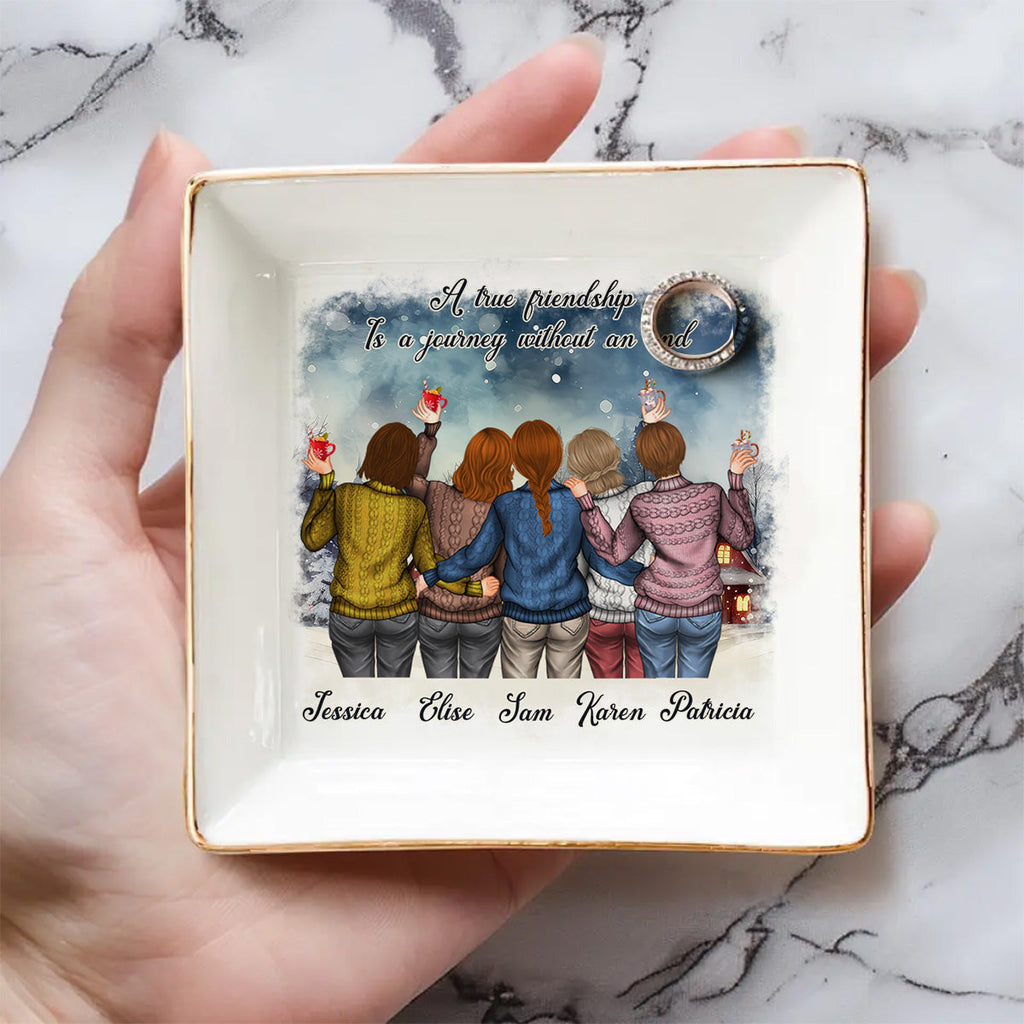 Custom Bestie Trinket Dish, Birthday Christmas Gift For Best Friend • A Journey Without An End - Personalized Jewelry Dish