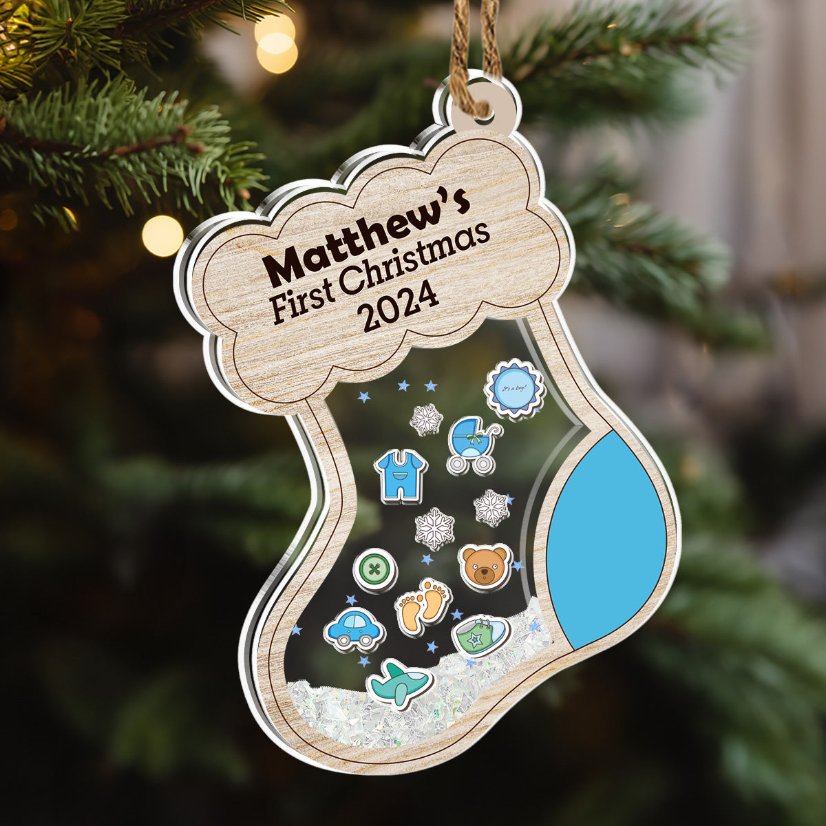 Custom Family First Christmas Ornament •  First Christmas - Personalized Acrylic Shaker Ornament