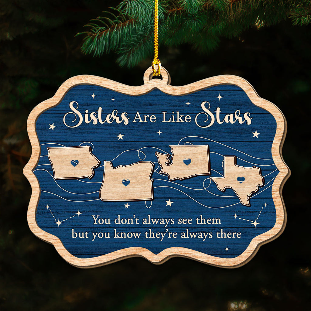 Custom Brothers & Sisters Christmas Ornament •  Siblings Are Like Star - Personalized Wood Ornament