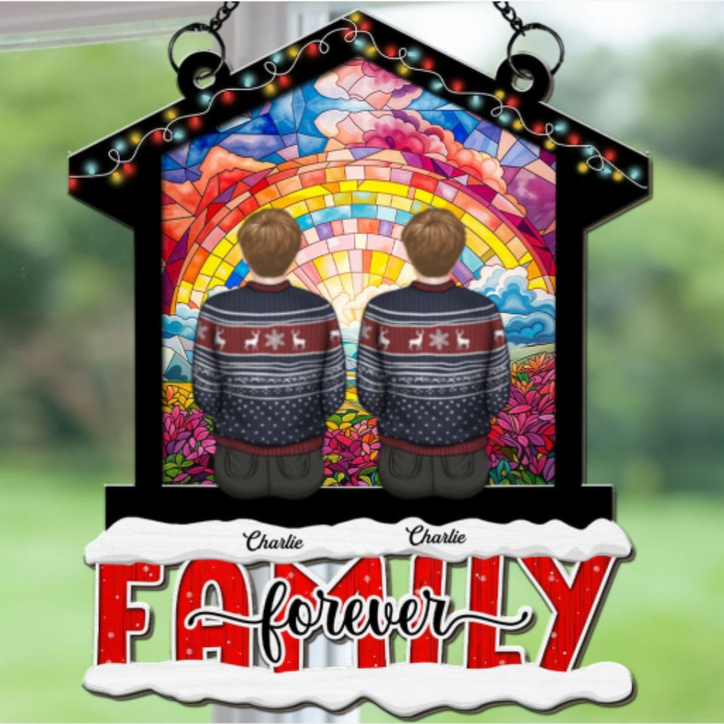 Custom Family Name Hanging Decor, Christmas Birthday Gift •  Our Hearts Are Forever One - Persinalized Suncatcher