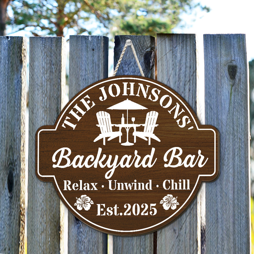 Custom Family Summer Backyard, Patio & Porch Decor • Welcome To Our Backyard Oasis - Personalized Wood Sign