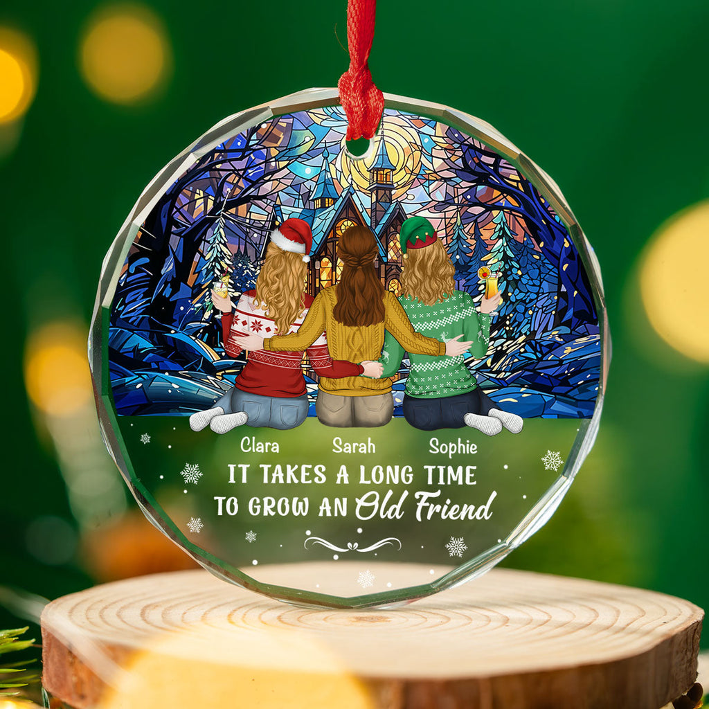 Custom Friendship Christmas Ornament, Best Friend Gift •  To Grow An Old Friend - Personalized Glass Ornament