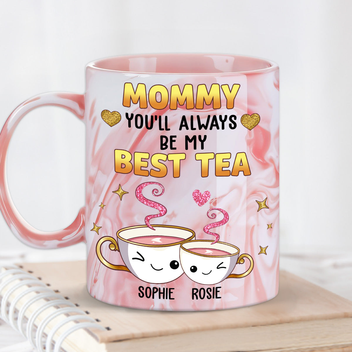Custom Mother's Day Gift for Mom & Grandma • Mom Always Be My Best Tea Glitter - Personalized Pink Marble Mug