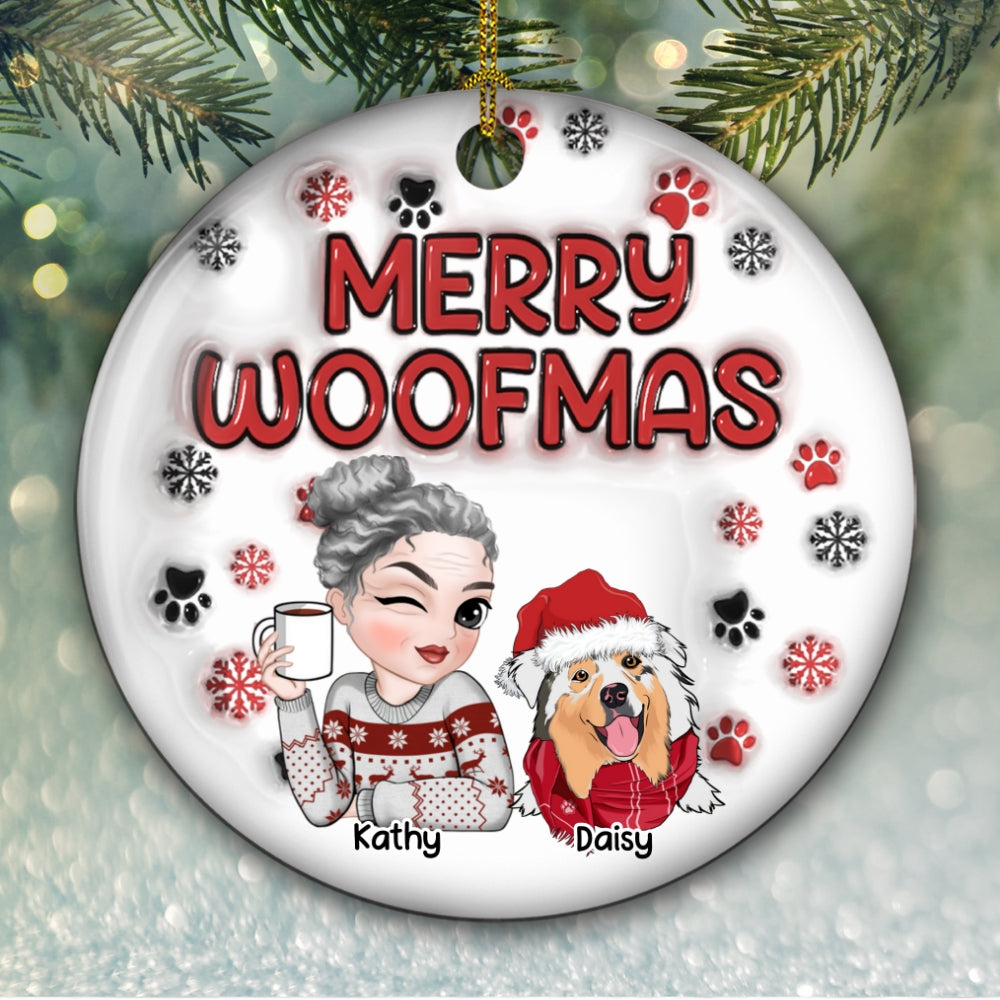 Custom Keepsake Christmas Ornament •  Merry Woofmas Dog Mom - Personalized 3D Inflated Effect Ceramic Ornament