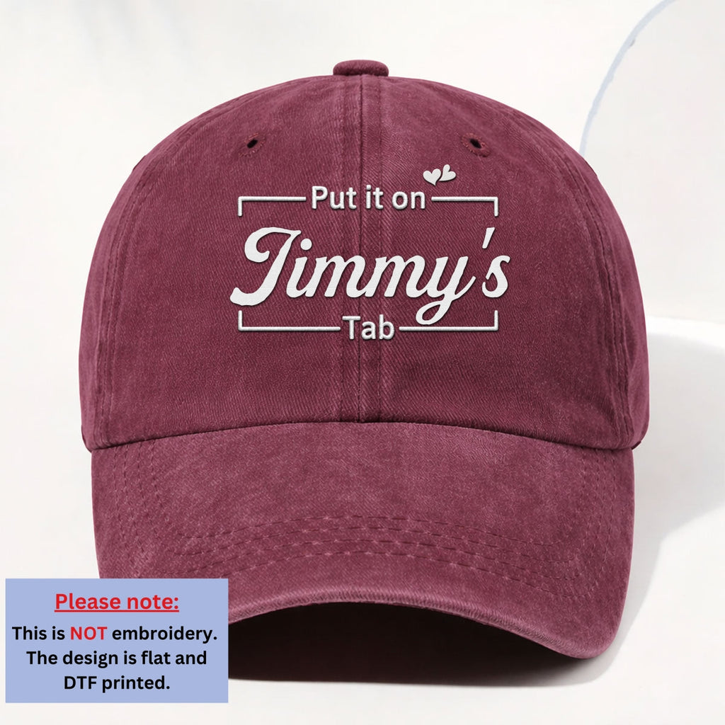 Put Everything On His Tab - Personalized Vintage Washed Denim Cap