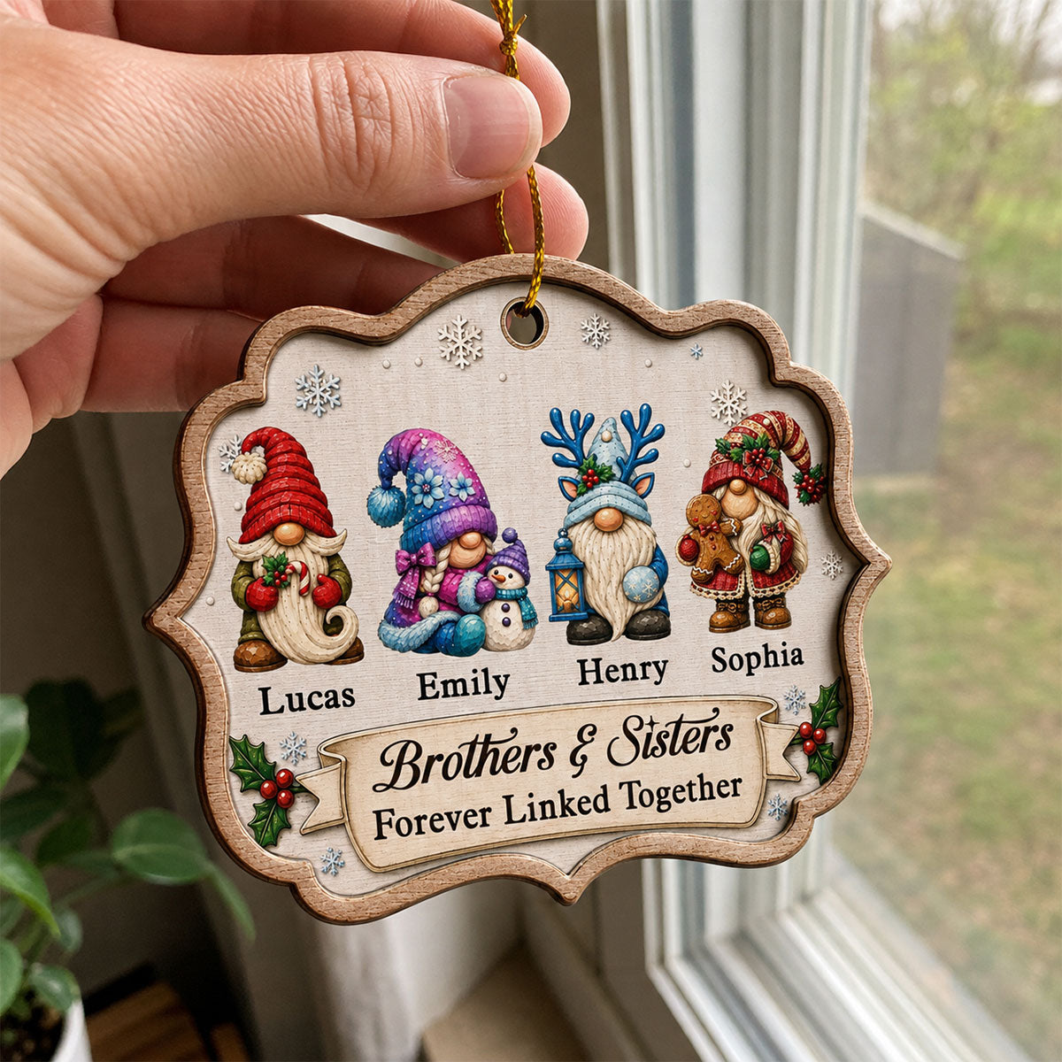 Custom Sister Christmas Ornament •  Merry Little Gnome - Personalized 2-Layered Wood Ornament