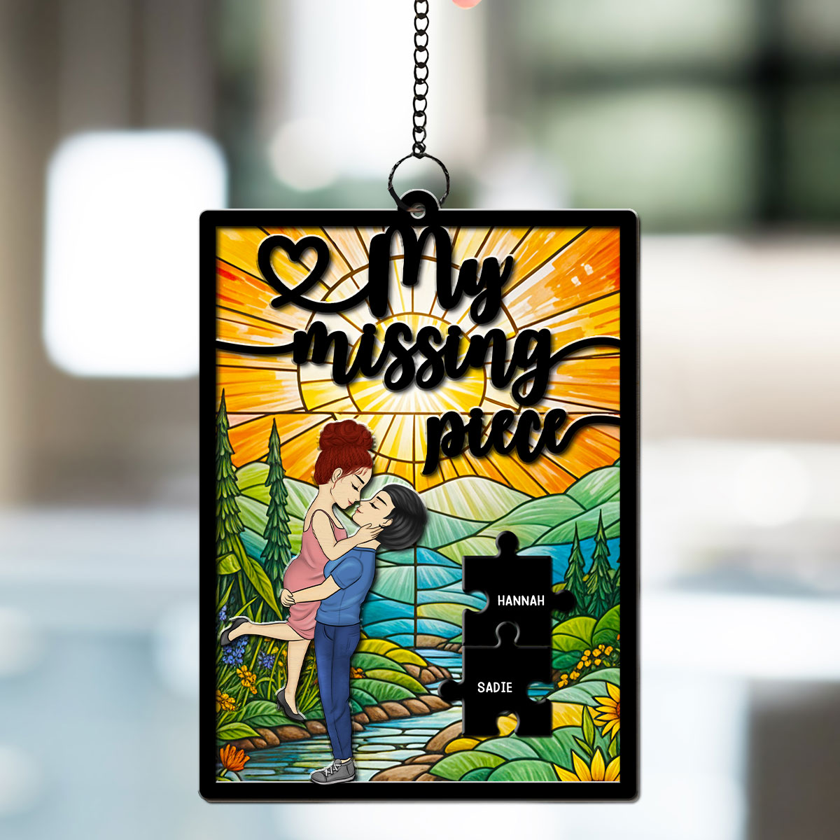 Custom Couple Hanging Decor, Anniversary Valentine's Day Gifts • My Missing Piece - Personalized Suncatcher