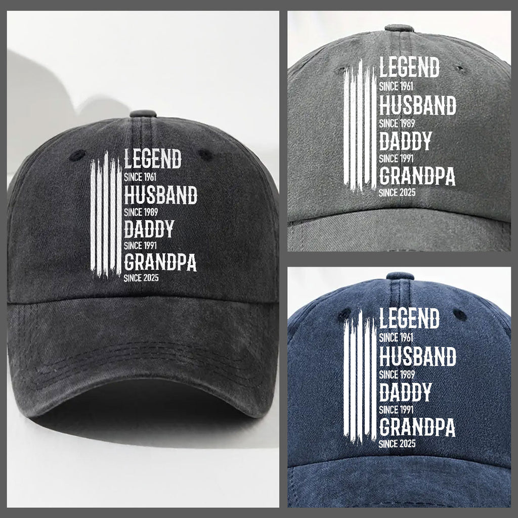 Custom Christmas Headwear Birthday Gifts for Dad, Grandpa • The Original Legend - Personalized Vintage Washed Denim Cap