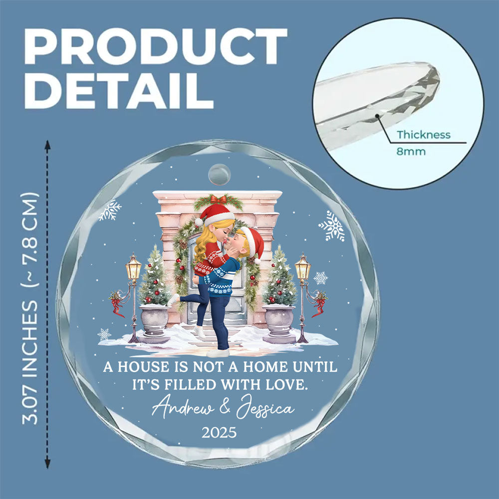 Custom Couple Christmas Ornament, Anniversary Gift •  Together We Make A Home - Personalized Glass Ornament