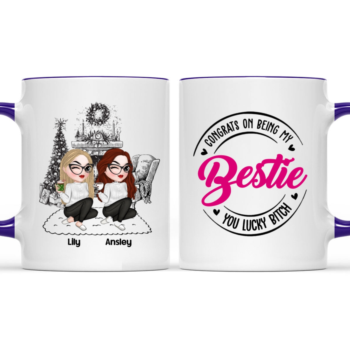 Custom Best Friend, Christmas & Birthday Friendship Keepsake Gift • You Lucky Bitch - Personalized Accent Mug