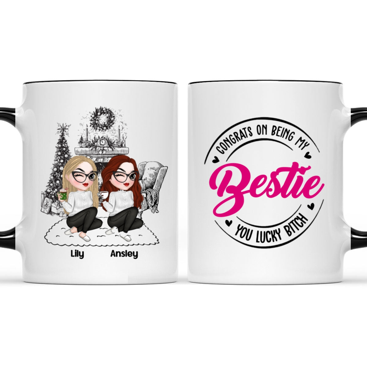 Custom Best Friend, Christmas & Birthday Friendship Keepsake Gift • You Lucky Bitch - Personalized Accent Mug