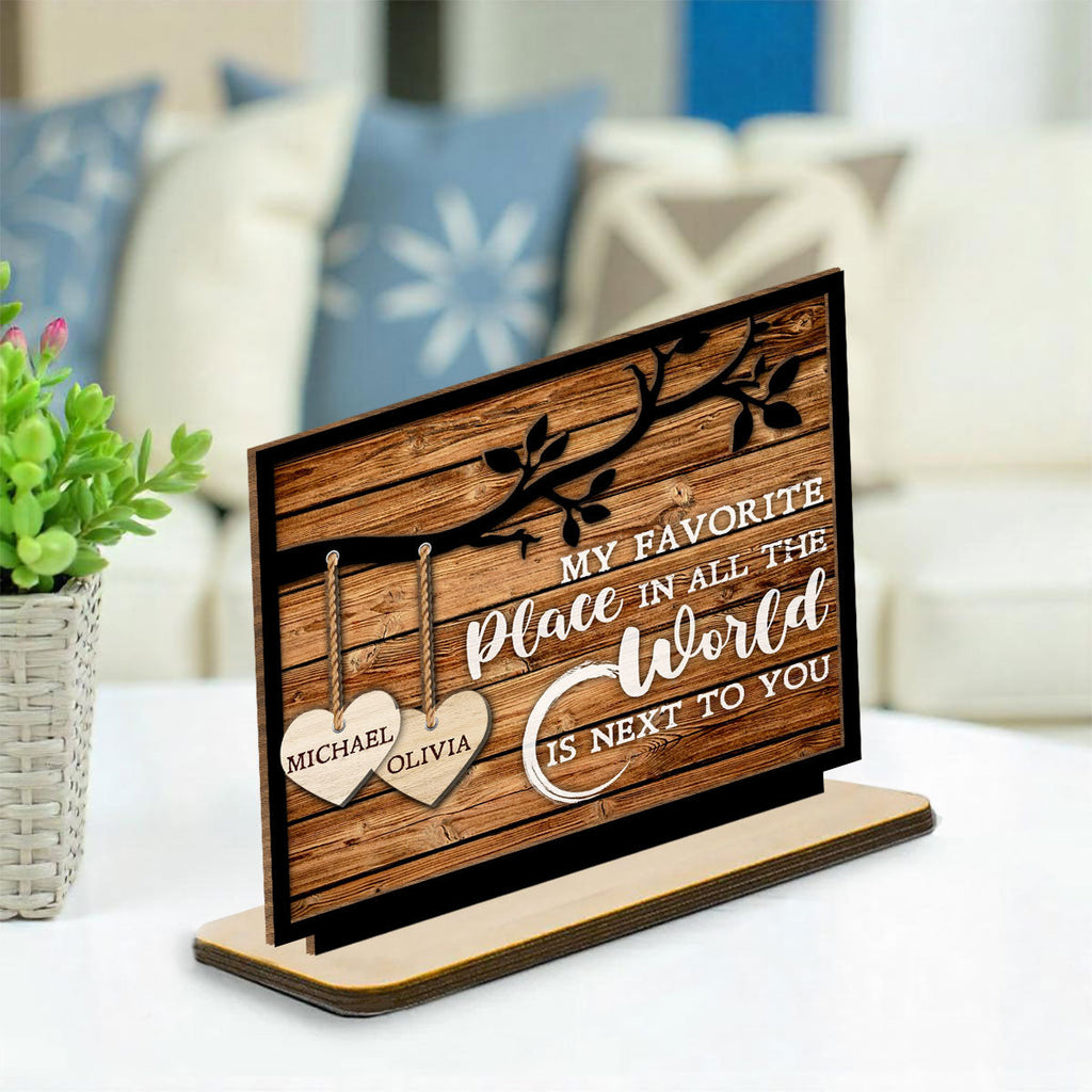 Custom Couple's Decor, Anniversary & Wedding Gift • Tree Hearts - Personalized 2-Layer Wood Plaque With Flat Base