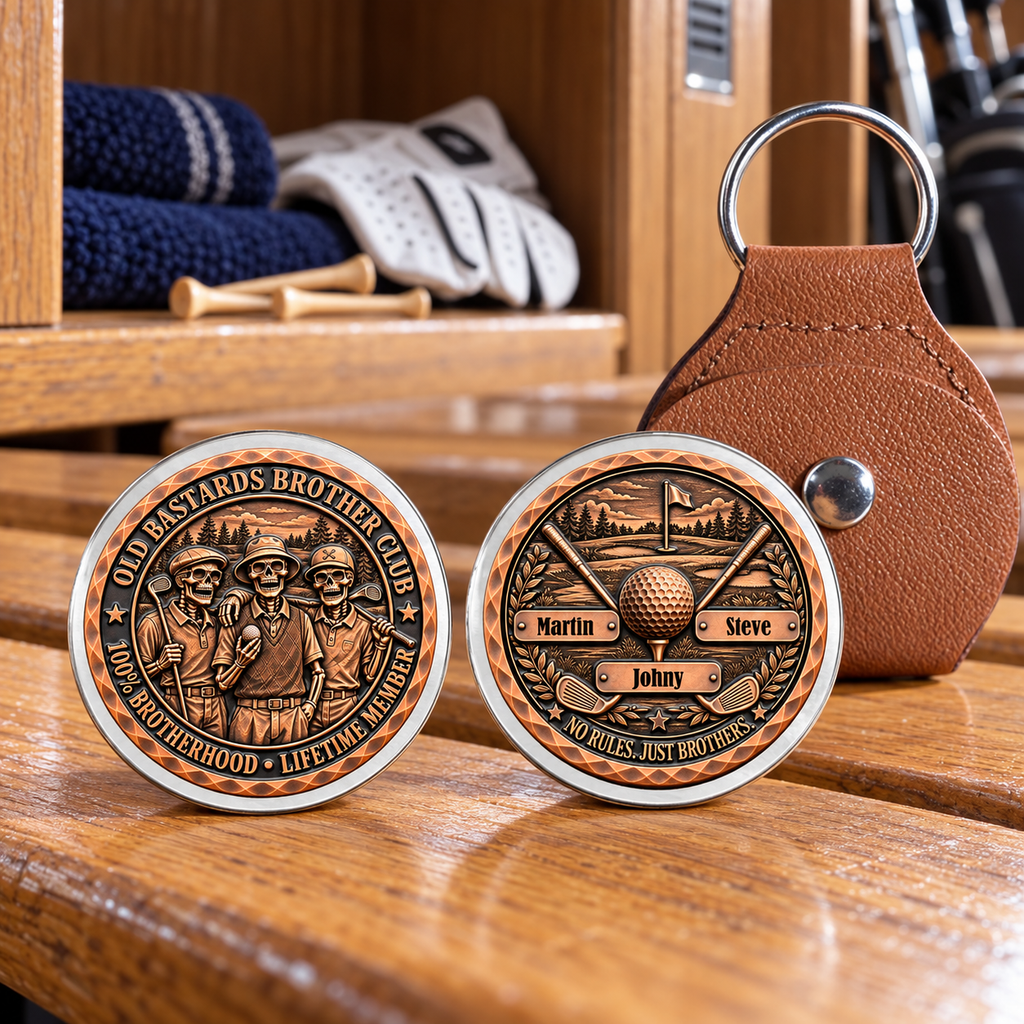 Custom Besties Coin Keychain, Friendship Birthday Gifts • Born To Golf Together Forever - Personalized 3D Printing Pocket Hug