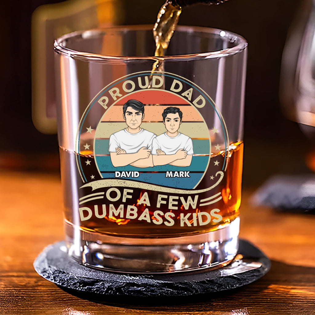 Custom Father's Day Birthday Gifts for Dad • Proud Father Of A Few Kids - Personalized Whiskey Glass