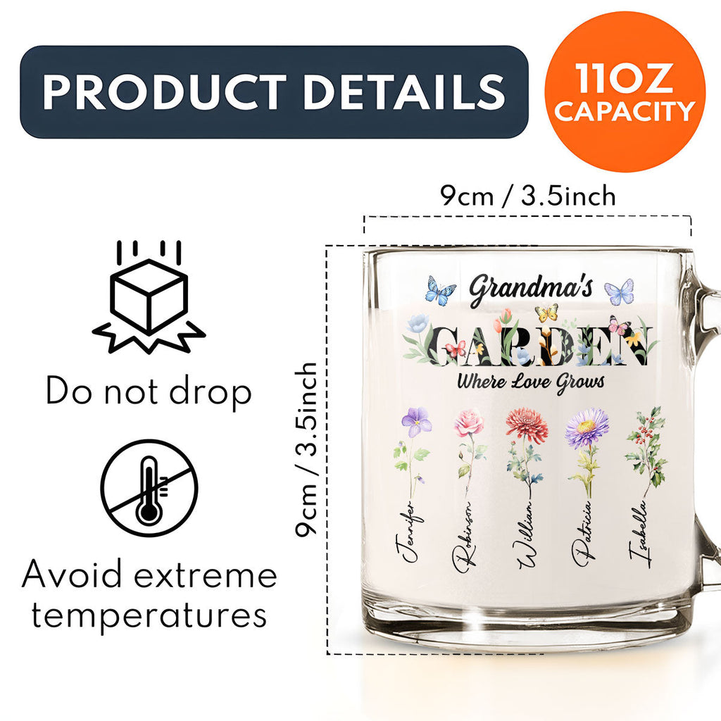 Custom Christmas & Birthday Gift For Grandma • Grandma Garden - Personalized Glass Mug