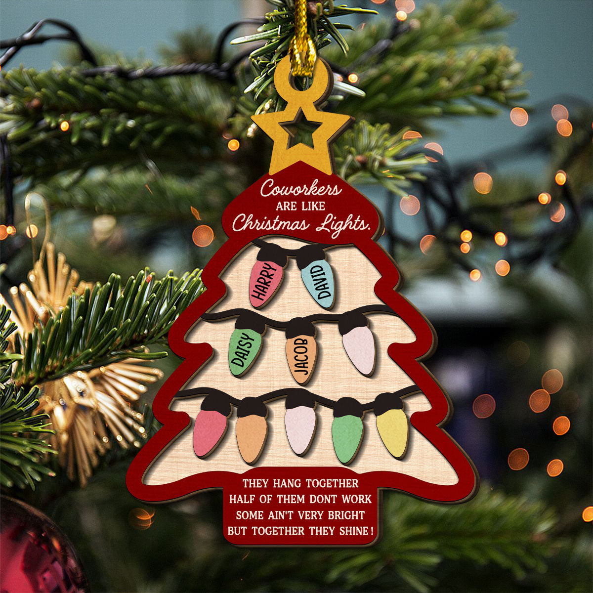 Custom Coworker Christmas Ornament, Team Appreciation Gift •  Coworkers Are Like Christmas Lights - Personalized 2-Layered Wood Ornament