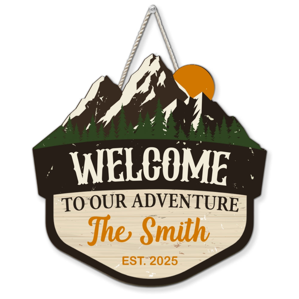 Custom Family Summer Backyard, Patio & Porch Decor • Welcome To Our Adventure - Personalized Wood Sign