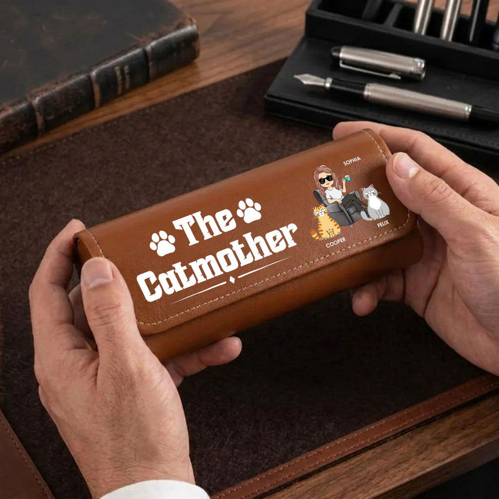 Funny Cat Mother - Personalized Leather Eyeglass Case