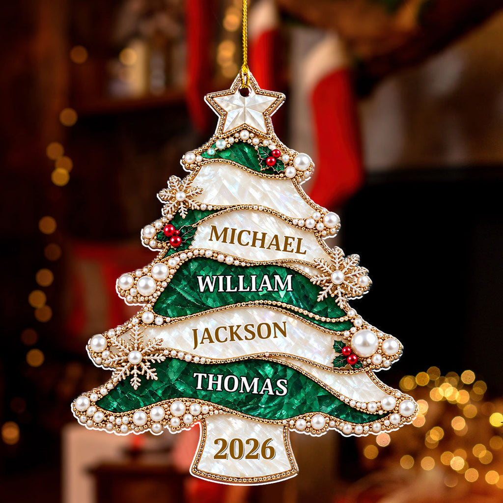 Custom Family Ornament, Christmas Gift for Family Members •  Golden Pearl Christmas Tree - Personalized 3D Effect Acrylic Ornament