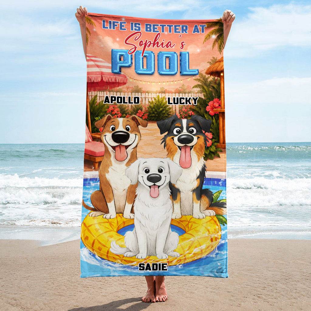 Stylized Cartoon Dog Pool - Personalized Beach Towel
