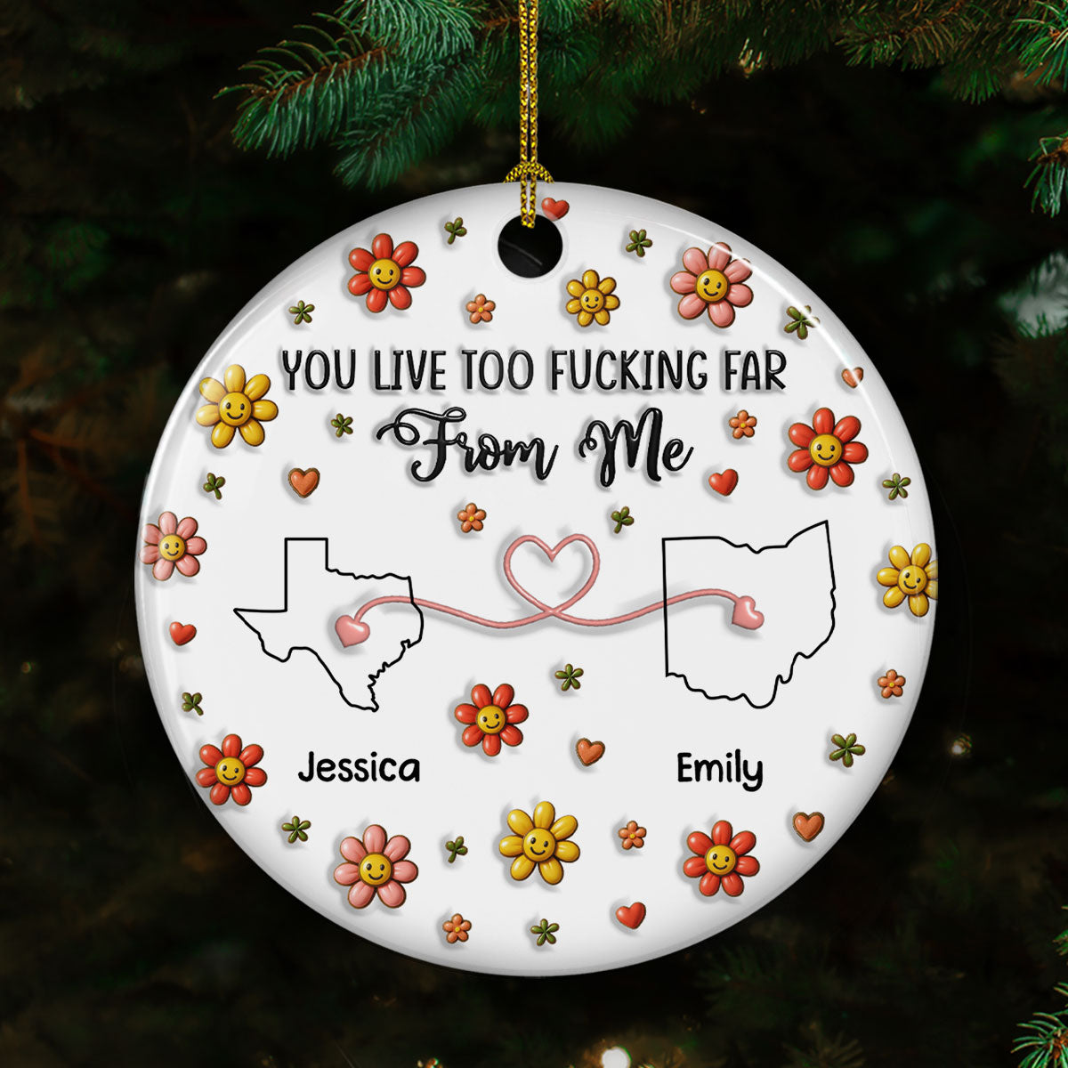 Custom Friendship Christmas Ornament, Best Friend Gift •  Being Apart Really Sucks Sometimes - Personalized 3D Inflated Effect Ceramic Ornament