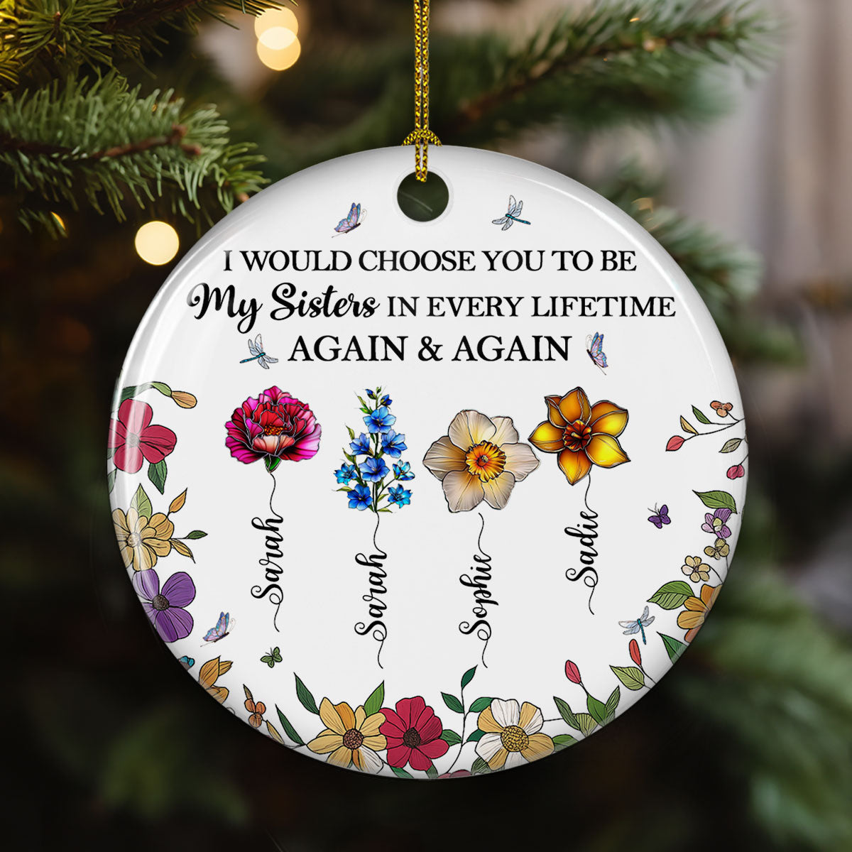 Custom Sister Christmas Ornament •  Sisters Bright Together - Personalized Ceramic Ornament