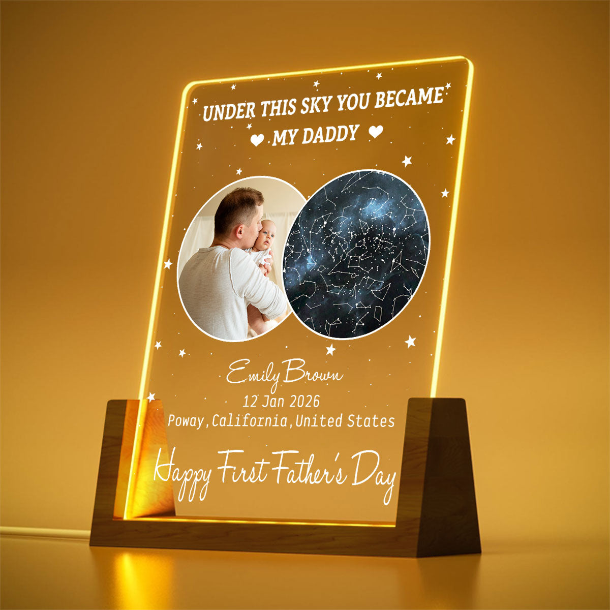 Custom Photo First Father's Day Gift for New Dads • Under This Moon You Became My Daddy - Personalized Night Light