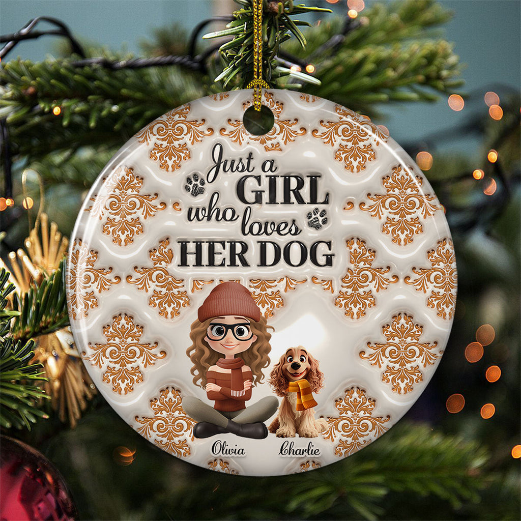 Custom Keepsake Christmas Ornament •  Pumskin Girl And Dog - Personalized 3D Inflated Effect Ceramic Ornament