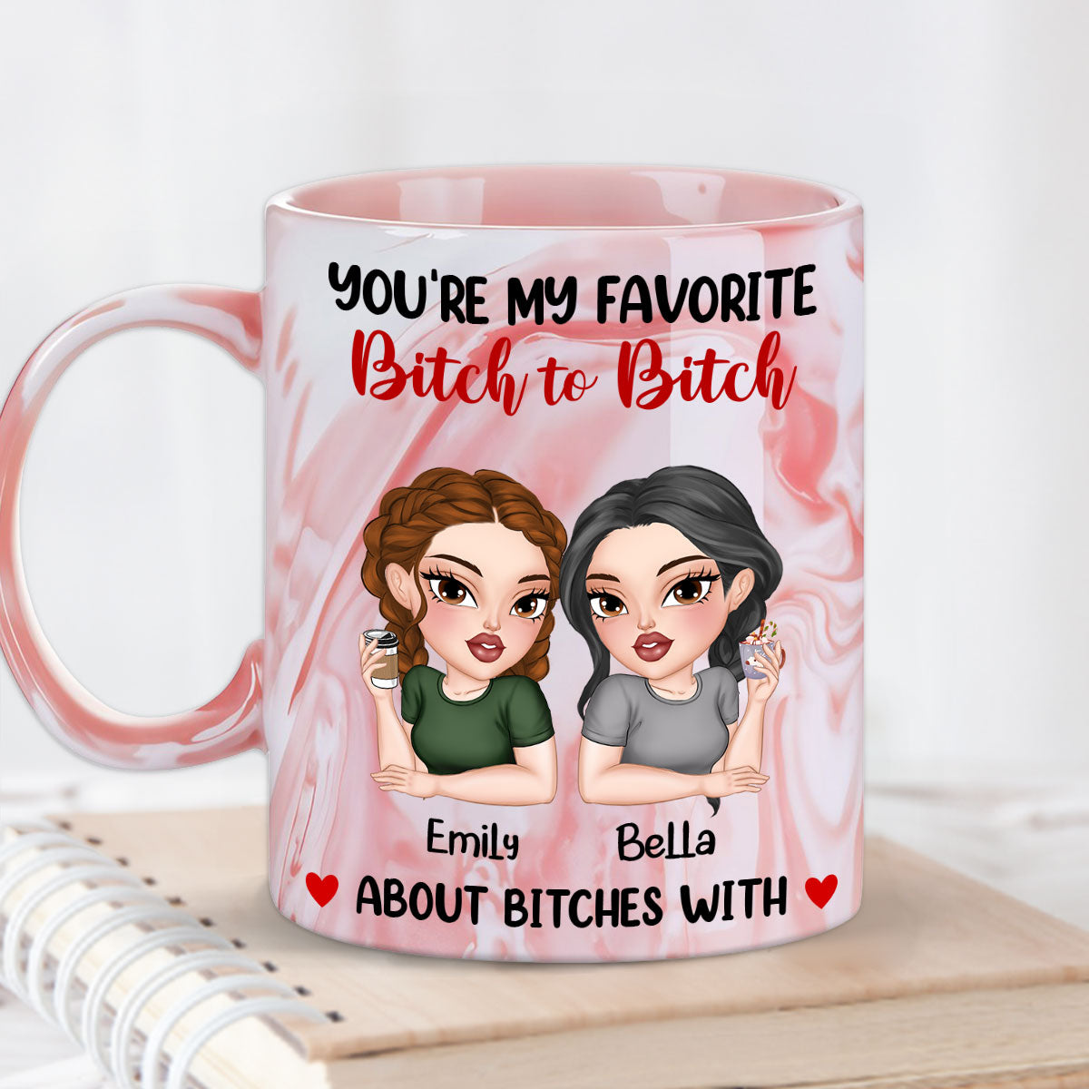 Custom Best Friend, Christmas & Birthday Friendship Keepsake Gift • You Are My Go To Gossip Queen- Personalized Pink Marble Mug