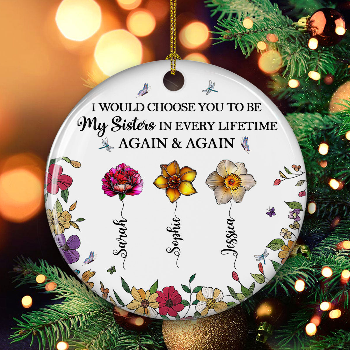 Custom Sister Christmas Ornament •  Sisters Bright Together - Personalized Ceramic Ornament