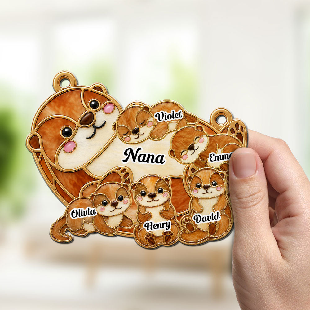 Custom Name Grandma Hanging Decor, Mother's Day Birthday Gifts • Otter Love - Personalized 3D Effect Suncatcher