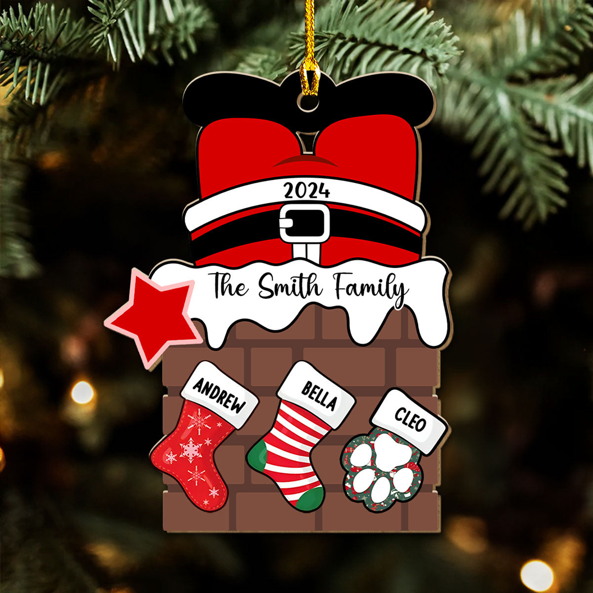 Custom Family Ornament, Christmas Gift for Family Members •  Santa Brings Gift To Us - Personalized Wood Ornament