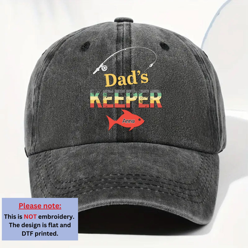 Custom Christmas Headwear Birthday Gifts for Grandpa • Dad Grandpa Keepers - Personalized Vintage Washed Denim Cap