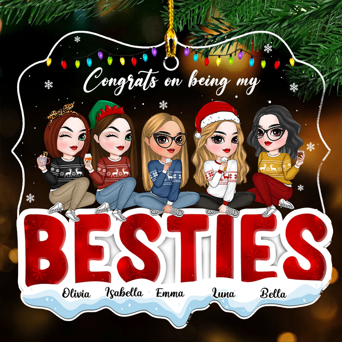 Custom Friendship Christmas Ornament, Best Friend Gift •  Lucky Bestie - Personalized Acrylic Ornament