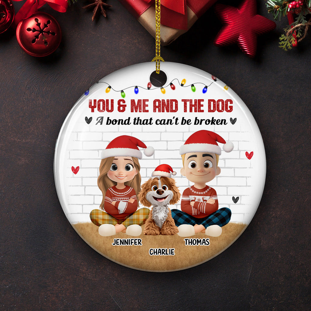 Custom Keepsake Christmas Ornament •  You Me And The Dog Snow Ver - Personalized Ceramic Ornament