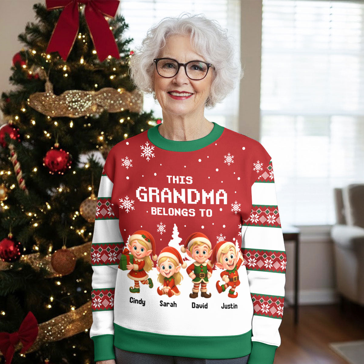 Custom Grandma Christmas Sweatshirt, Gift for Mothers • This Grandma Belongs To - Personalized All-Over-Print Sweatshirt