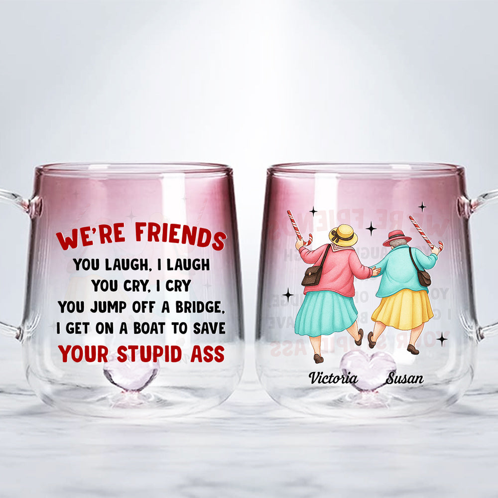 Custom Best Friend, Christmas & Birthday Friendship Keepsake Gift • Friendship Funny - Personalized Pink Gradient Glass Mug