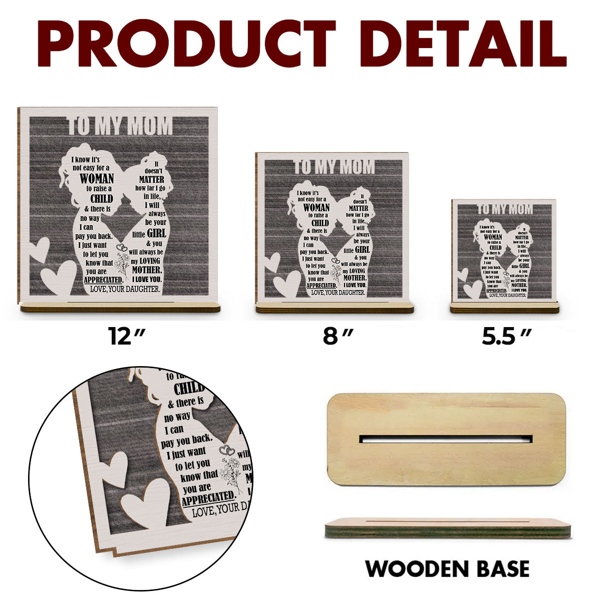 Custom Decor for Mom, Special Gift for Mother • Forever Grateful to Mother - Personalized 2-Layer Wood Plaque With Flat Base