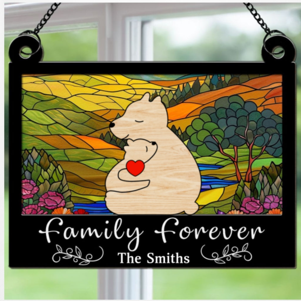 Custom Name Family Name Hanging Decor, Christmas Birthday Gift • Bear Family - Personalized Suncatcher
